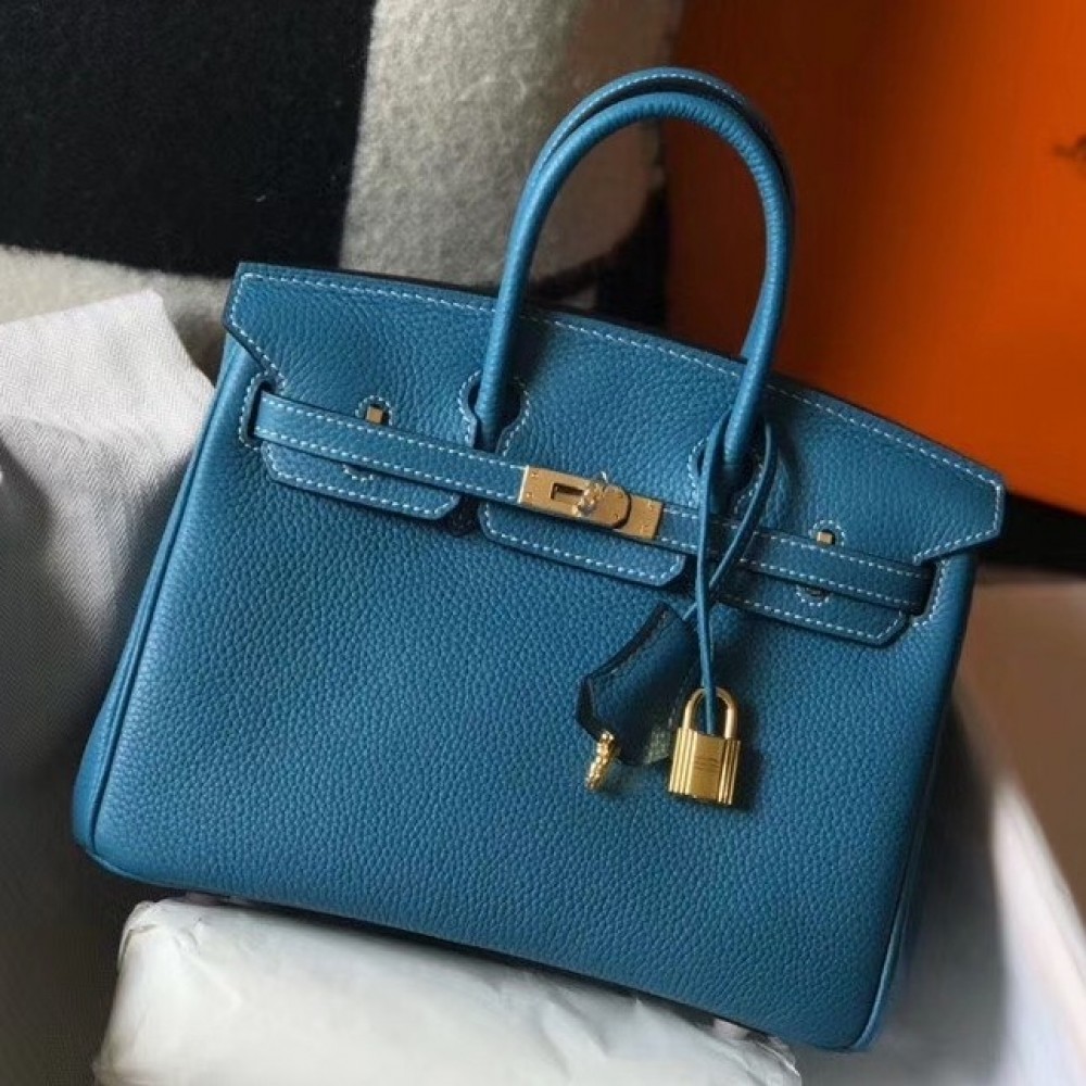 Hermes Birkin 25cm Bag In Blue Jean Clemence Leather LDBS241523