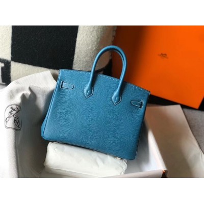 Hermes Birkin 25cm Bag In Blue Jean Clemence Leather LDBS241523