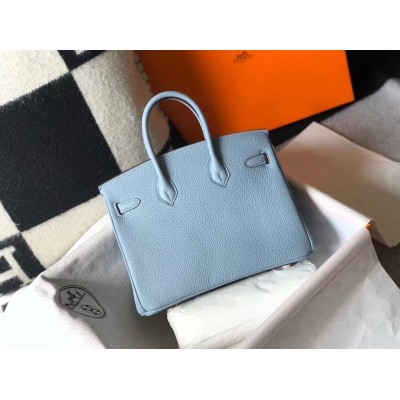 Hermes Birkin 25cm Bag In Blue Lin Clemence Leather LDBS241524