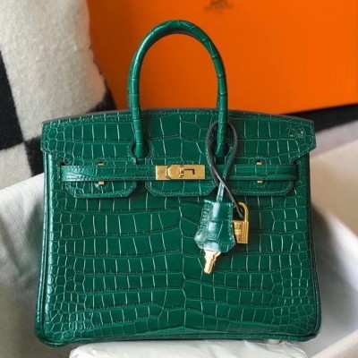 Hermes Birkin 25cm Bag In Green Embossed Crocodile Leather LDBS241528