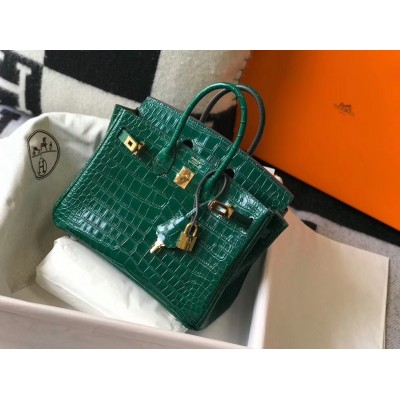 Hermes Birkin 25cm Bag In Green Embossed Crocodile Leather LDBS241528