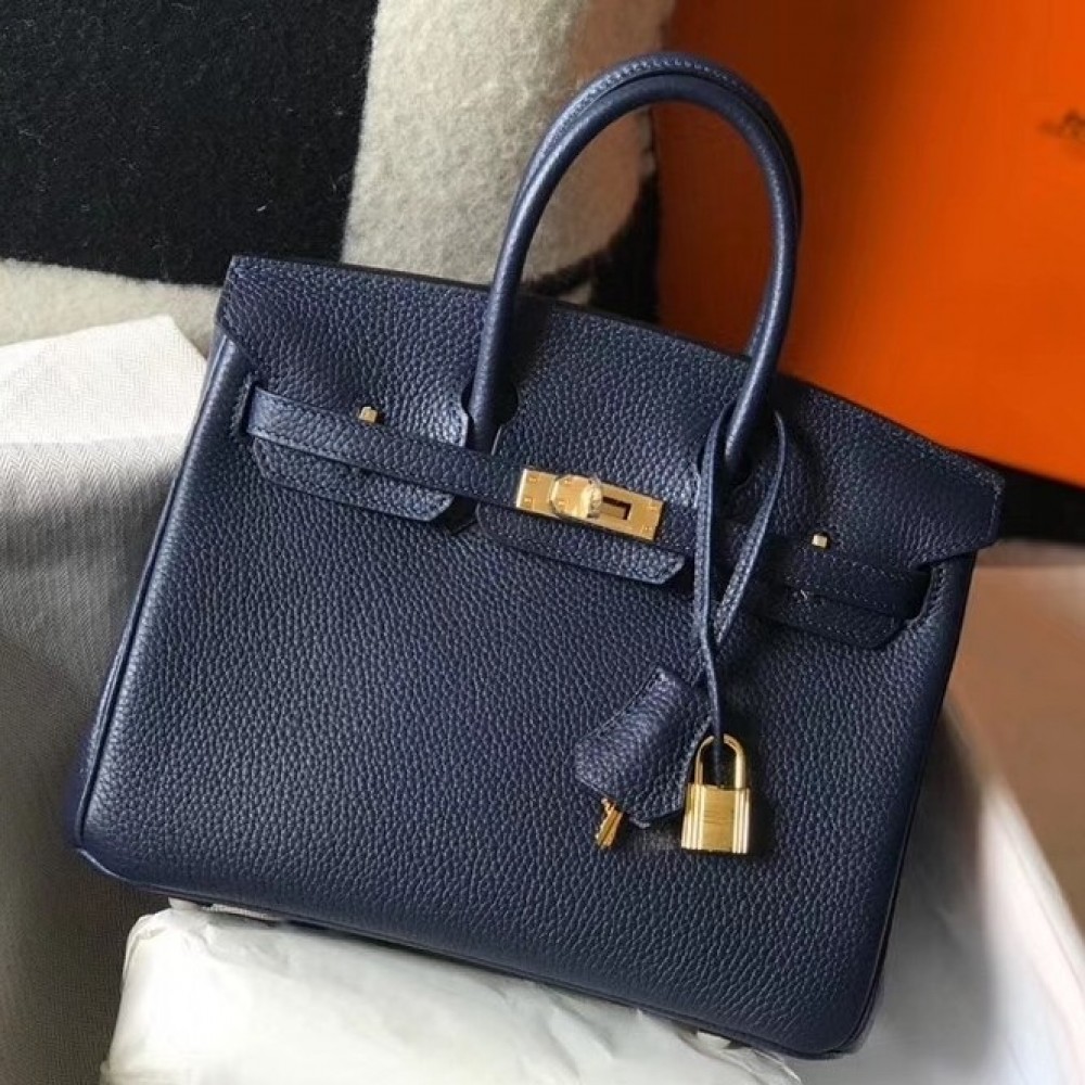 Hermes Birkin 25cm Bag In Navy Blue Clemence Leather LDBS241530