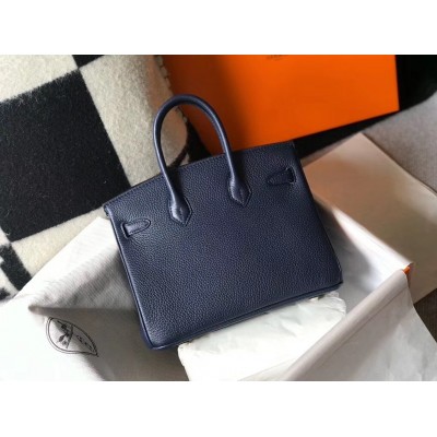 Hermes Birkin 25cm Bag In Navy Blue Clemence Leather LDBS241530