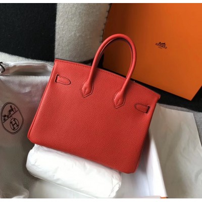 Hermes Birkin 25cm Bag In Red Clemence Leather LDBS241533