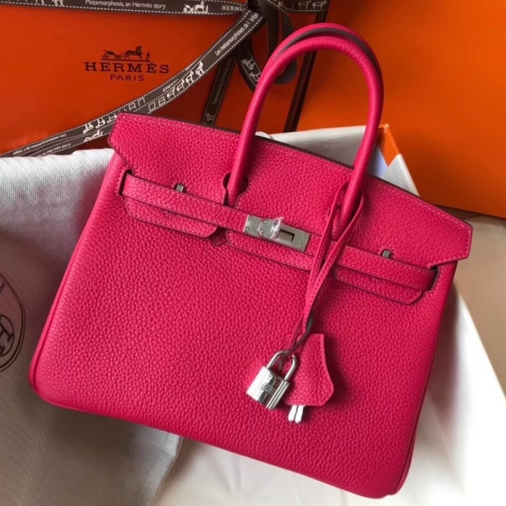 Hermes Birkin 25cm Bag In Rose Red Clemence Leather LDBS241535