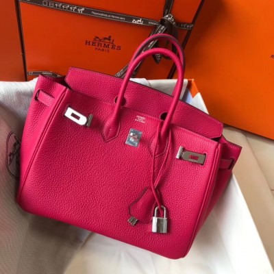 Hermes Birkin 25cm Bag In Rose Red Clemence Leather LDBS241535