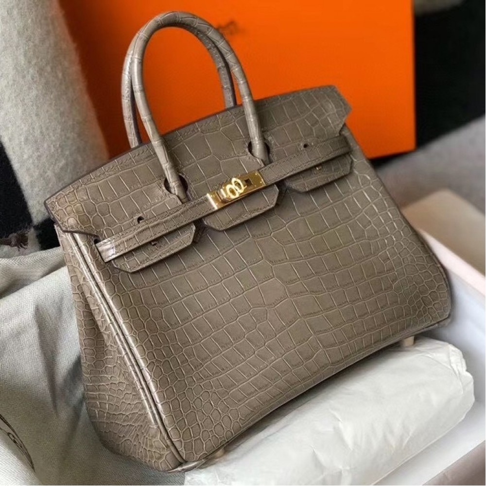 Hermes Birkin 25cm Bag In Taupe Embossed Crocodile Leather LDBS241538