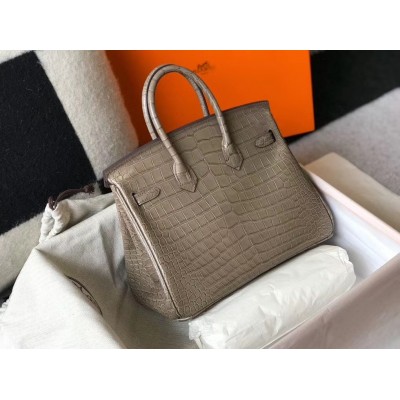 Hermes Birkin 25cm Bag In Taupe Embossed Crocodile Leather LDBS241538