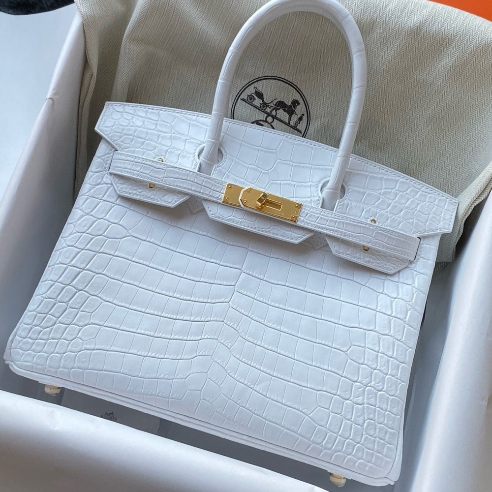 Hermes Birkin 30 Handmade Bag In White Crocodile Niloticus Matte Skin LDBS241633