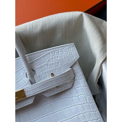 Hermes Birkin 30 Handmade Bag In White Crocodile Niloticus Matte Skin LDBS241633