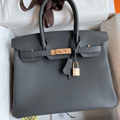 Hermes Birkin 30 Retourne Handmade Bag In Ardoise Clemence Leather LDBS241635