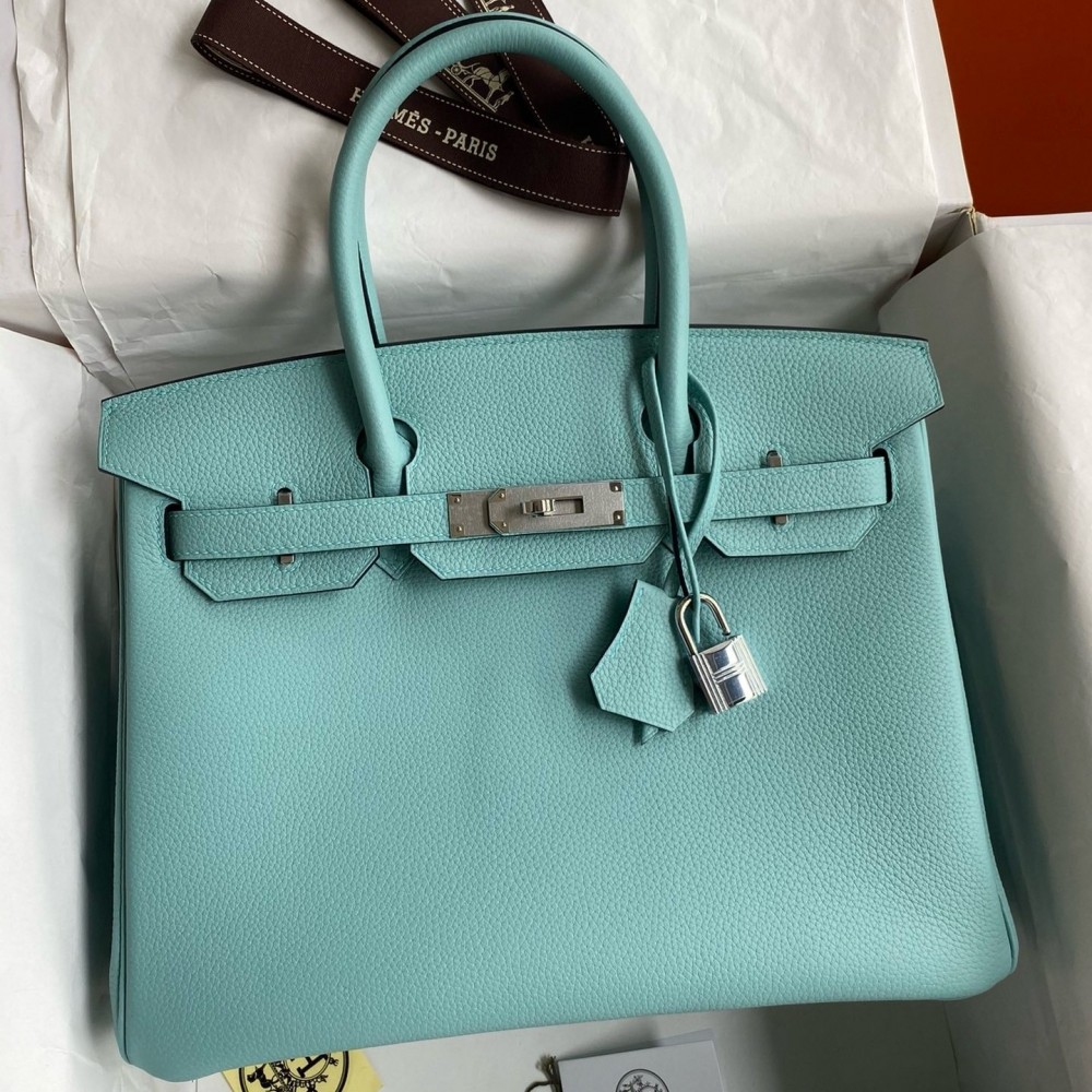 Hermes Birkin 30 Retourne Handmade Bag In Blue Atoll Clemence Leather LDBS241638