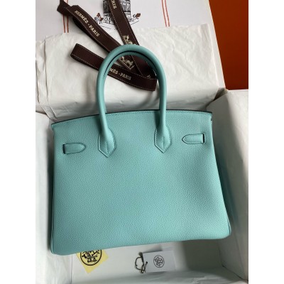 Hermes Birkin 30 Retourne Handmade Bag In Blue Atoll Clemence Leather LDBS241638