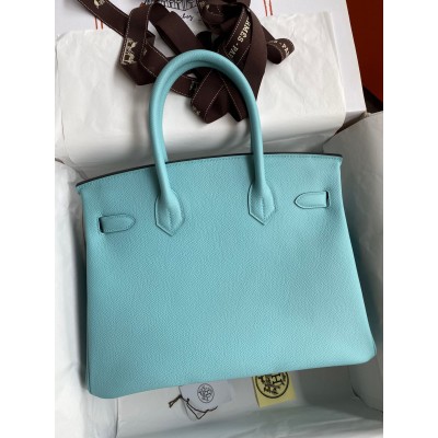 Hermes Birkin 30 Retourne Handmade Bag In Blue Atoll Epsom Calfskin LDBS241639