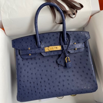 Hermes Birkin 30 Retourne Handmade Bag In Blue Iris Ostrich Leather LDBS241640