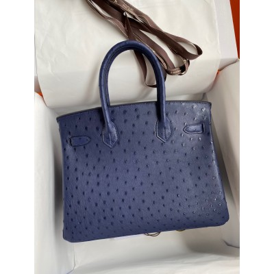 Hermes Birkin 30 Retourne Handmade Bag In Blue Iris Ostrich Leather LDBS241640