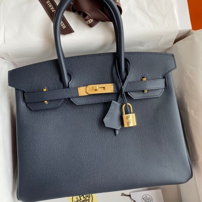 Hermes Birkin 30 Retourne Handmade Bag In Blue Nuit Epsom Calfskin LDBS241641