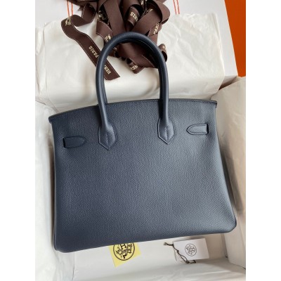 Hermes Birkin 30 Retourne Handmade Bag In Blue Nuit Epsom Calfskin LDBS241641