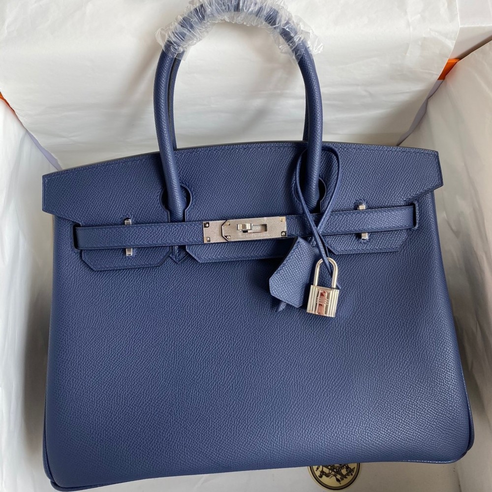 Hermes Birkin 30 Retourne Handmade Bag In Blue Saphir Epsom Calfskin LDBS241642