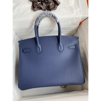 Hermes Birkin 30 Retourne Handmade Bag In Blue Saphir Epsom Calfskin LDBS241642