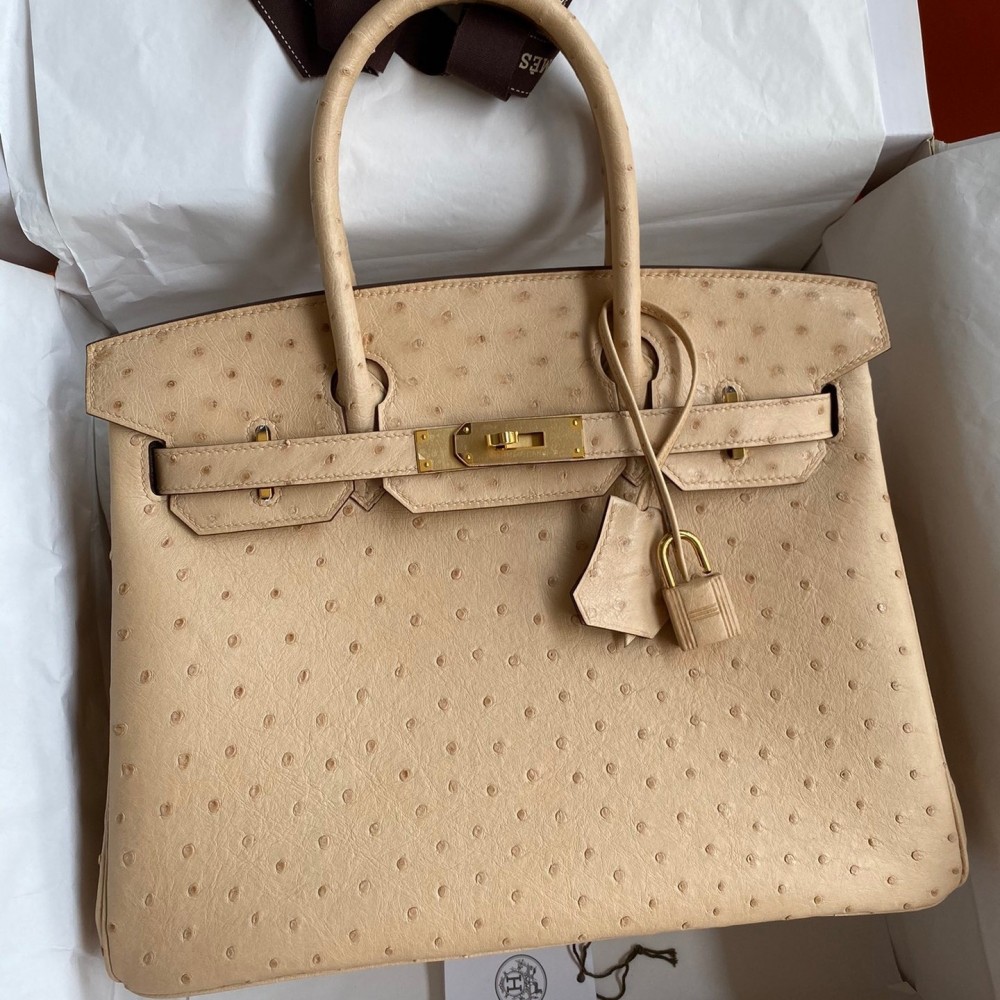 Hermes Birkin 30 Retourne Handmade Bag In Chai Ostrich Leather LDBS241644