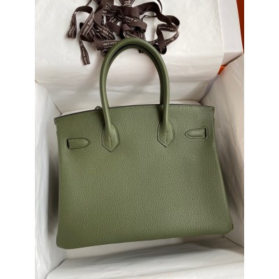 Hermes Birkin 30 Retourne Handmade Bag In Green Clemence Leather LDBS241651