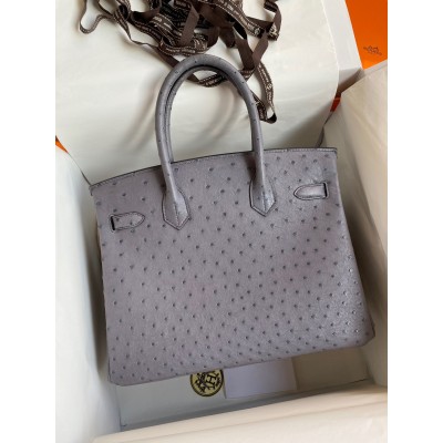 Hermes Birkin 30 Retourne Handmade Bag In Gris Agate Ostrich Leather LDBS241652