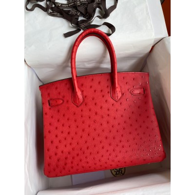 Hermes Birkin 30 Retourne Handmade Bag In Red Ostrich Leather LDBS241659