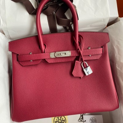 Hermes Birkin 30 Retourne Handmade Bag In Rouge Grenat Clemence Leather LDBS241660