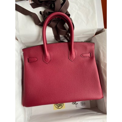 Hermes Birkin 30 Retourne Handmade Bag In Rouge Grenat Clemence Leather LDBS241660