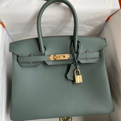 Hermes Birkin 30 Retourne Handmade Bag In Vert Amande Clemence Leather LDBS241665