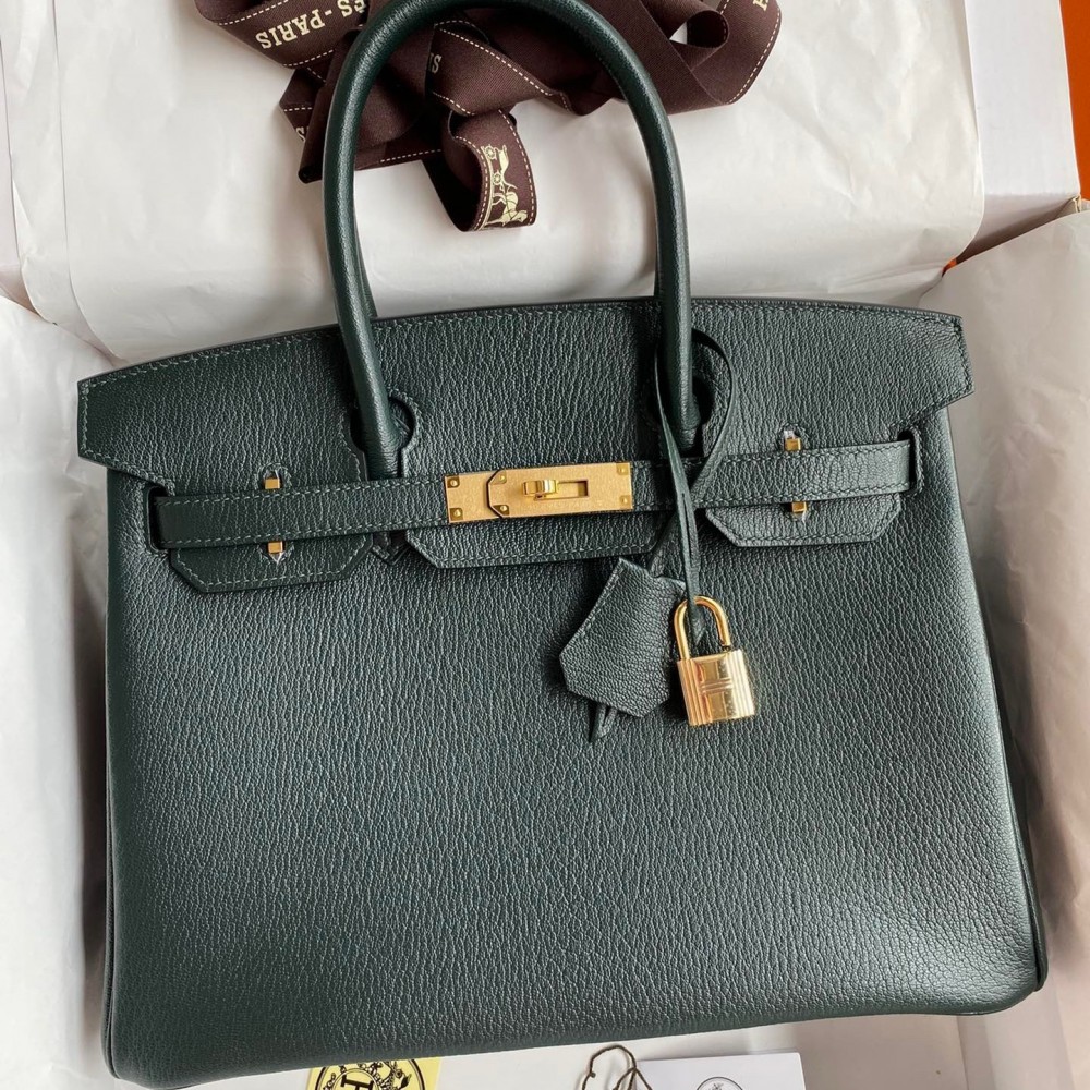 Hermes Birkin 30 Retourne Handmade Bag In Vert Cypres Chevre Mysore Leather LDBS241666