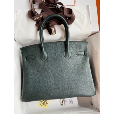 Hermes Birkin 30 Retourne Handmade Bag In Vert Cypres Chevre Mysore Leather LDBS241666