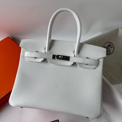 Hermes Birkin 30 Retourne Handmade Bag In White Clemence Leather LDBS241669