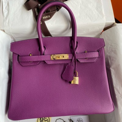 Hermes Birkin 30 Retourne Handmade Bag in Anemone Clemence Leather LDBS241634