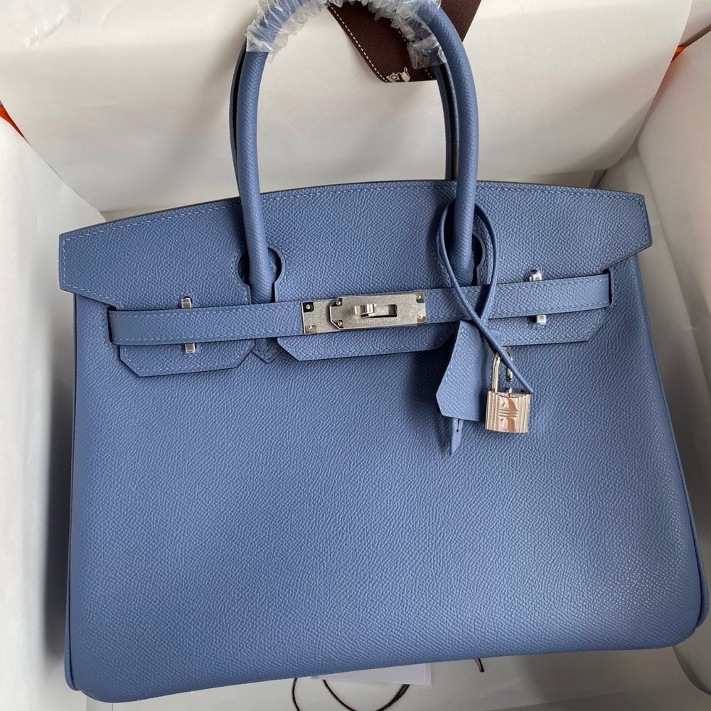 Hermes Birkin 30 Retourne Handmade Bag in Blue Agate Epsom Calfskin LDBS241637