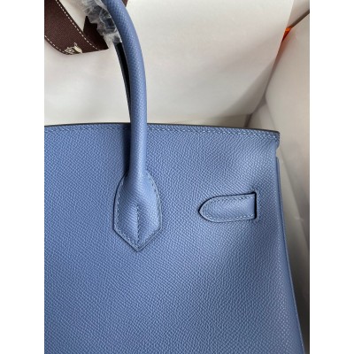 Hermes Birkin 30 Retourne Handmade Bag in Blue Agate Epsom Calfskin LDBS241637