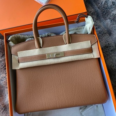 Hermes Birkin 30 Retourne Handmade Bag in Gold Togo Leather LDBS241650