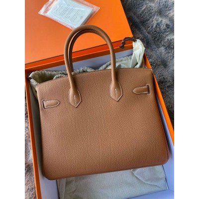 Hermes Birkin 30 Retourne Handmade Bag in Gold Togo Leather LDBS241650