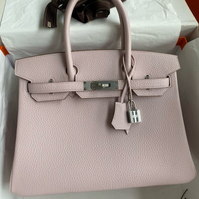 Hermes Birkin 30 Retourne Handmade Bag in Mauve Pale Clemence Leather LDBS241655