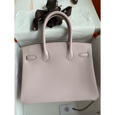 Hermes Birkin 30 Retourne Handmade Bag in Mauve Pale Clemence Leather LDBS241655