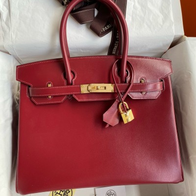 Hermes Birkin 30 Retourne Handmade Bag in Rouge H Box Calfskin LDBS241661