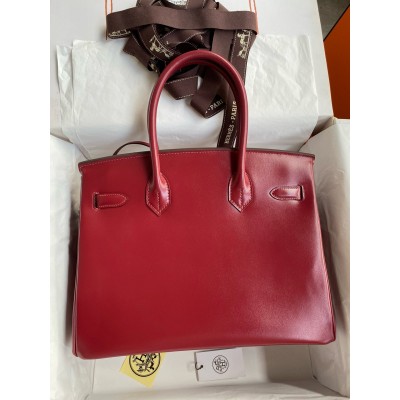 Hermes Birkin 30 Retourne Handmade Bag in Rouge H Box Calfskin LDBS241661