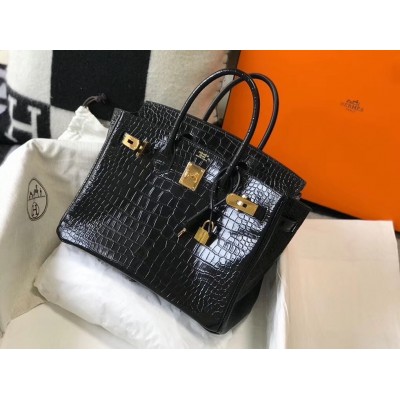 Hermes Birkin 30cm Bag In Black Embossed Crocodile Leather LDBS241614