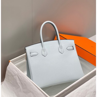 Hermes Birkin 30cm Bag In Blue Brume Clemence Leather GHW LDBS241616