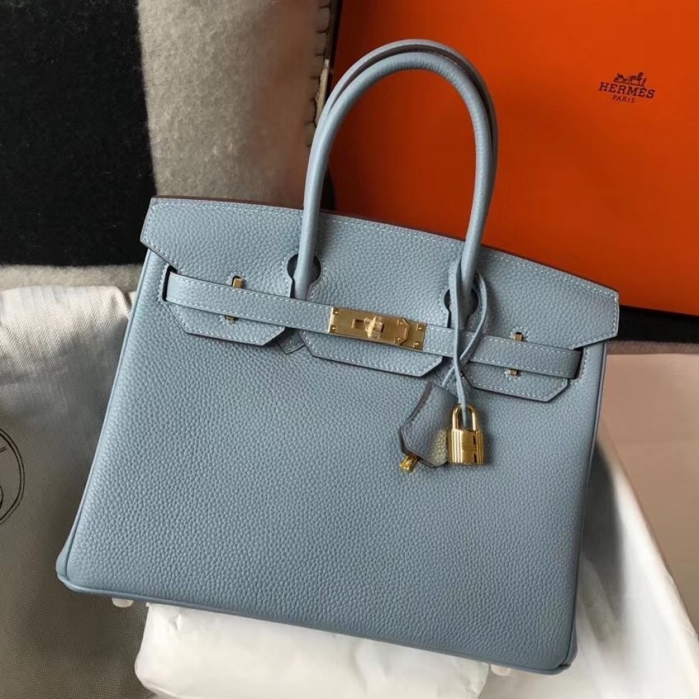 Hermes Birkin 30cm Bag In Blue Lin Clemence Leather LDBS241617