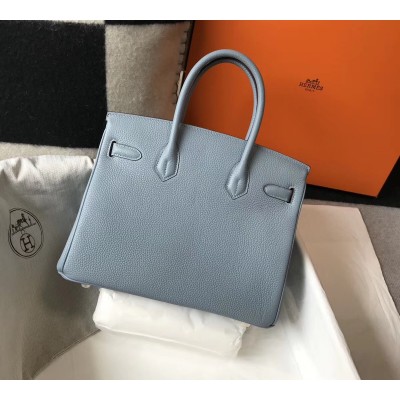 Hermes Birkin 30cm Bag In Blue Lin Clemence Leather LDBS241617