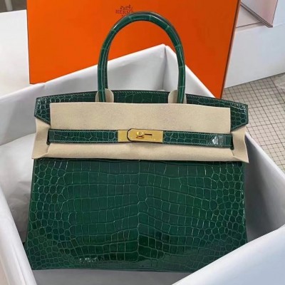 Hermes Birkin 30cm Bag In Green Crocodile Porosus Shiny Skin LDBS241619