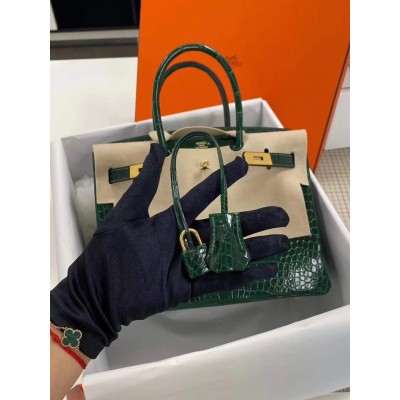 Hermes Birkin 30cm Bag In Green Crocodile Porosus Shiny Skin LDBS241619