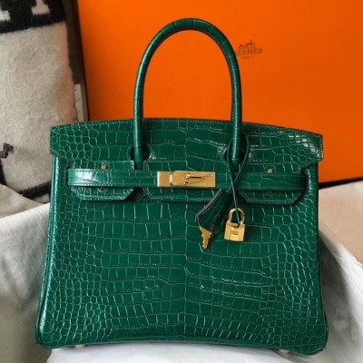 Hermes Birkin 30cm Bag In Green Embossed Crocodile Leather LDBS241620